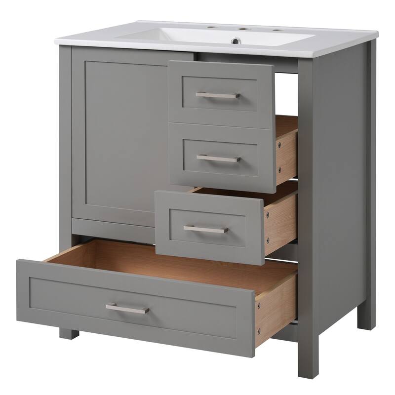 30" Black Bathroom Vanity with Sink - Solid Wood & MDF, Soft-Close Drawers, Modern Freestanding Storage Cabinet
