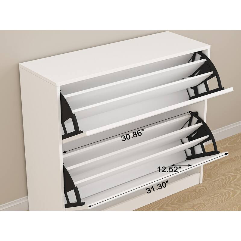 Mirror Shoe Storage Cabinet, Freestanding Narrow Slim Shoe Organizer, Hidden Shoe Rack with 3 Layers Flip Drawer