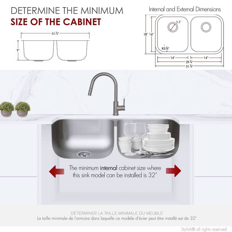 Dual-Mount 31 1/4" Stainless Steel Double Bowl Kitchen Sink S-200T - 31.25