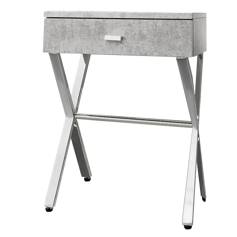 Stylish 22" End Table with Storage Drawer and Silver Metal Base Wood Top Perfect for Bedroom or Living Room