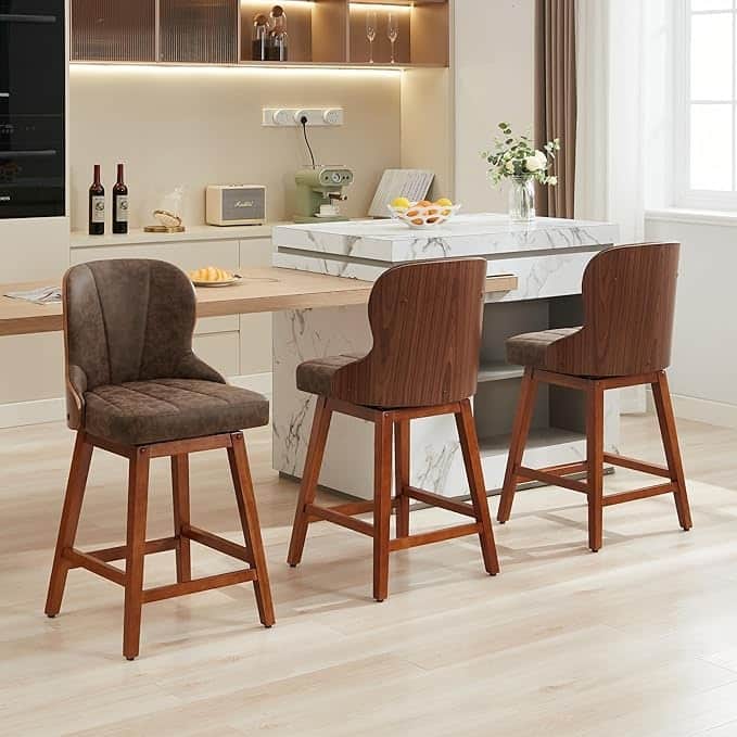 XINMICS 26 Inches Counter Height Bar Stools, Swivel PU Leather Bar Stools with Bentwood Backs, Set of 2/3 - N/A