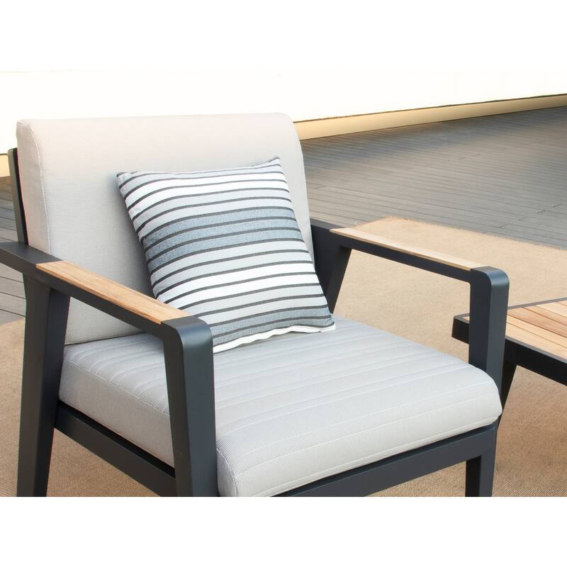 Emoti 4 Pieces Aluminum Outdoor Conversation Sets, Teak Tabletop by HIGOLD