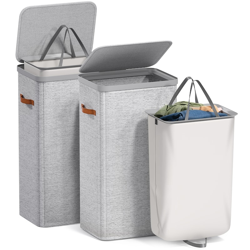 Sorbus 2 Pack 1-Compartment Laundry Basket with Removable Laundry Bag - Durable Organizer for Bathroom - Grey