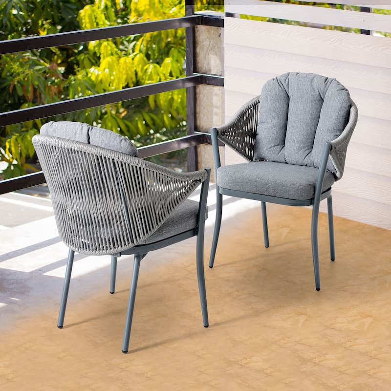 Outdoor 2-Piece Woven Rope Conversation Chair Set, Aluminum, Gray