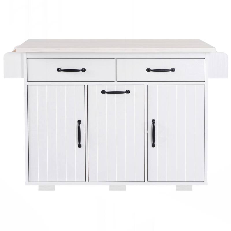 Kitchen Island with Trash Can Storage Cabinet, Kitchen Cart with Drop Leaf, Spice Rack