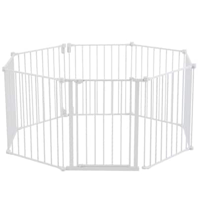 White Extra Wide Baby Gate for Stairs or Doorways 8 Panel Foldable Safety Barrier for Babies and Pets - 192"W