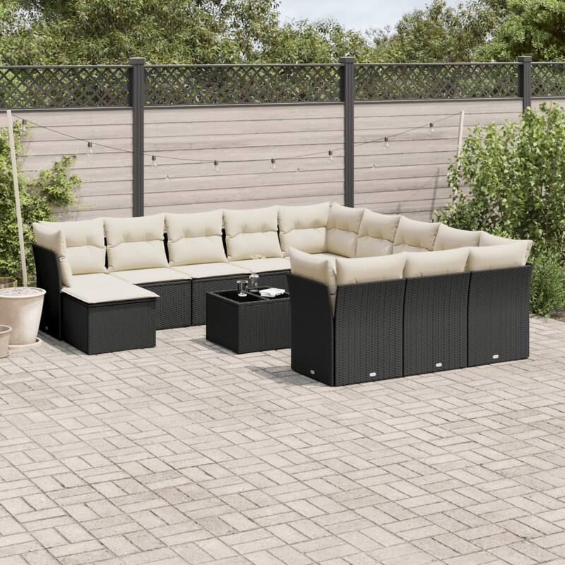 vidaXL Garden Sofa Set Black - 21.7 x 21.7 x 14.6 - Black and cream Large With table
