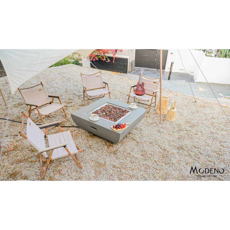 Modeno Westport 50,000 BTU Light Grey Concrete Natural Gas Fire Table with Lava Rocks & Cover - 34 x 34 x 14