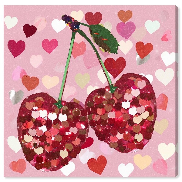 Big Sparkle Cherries Canvas Modern Trendy Art by Art Remedy - Bed