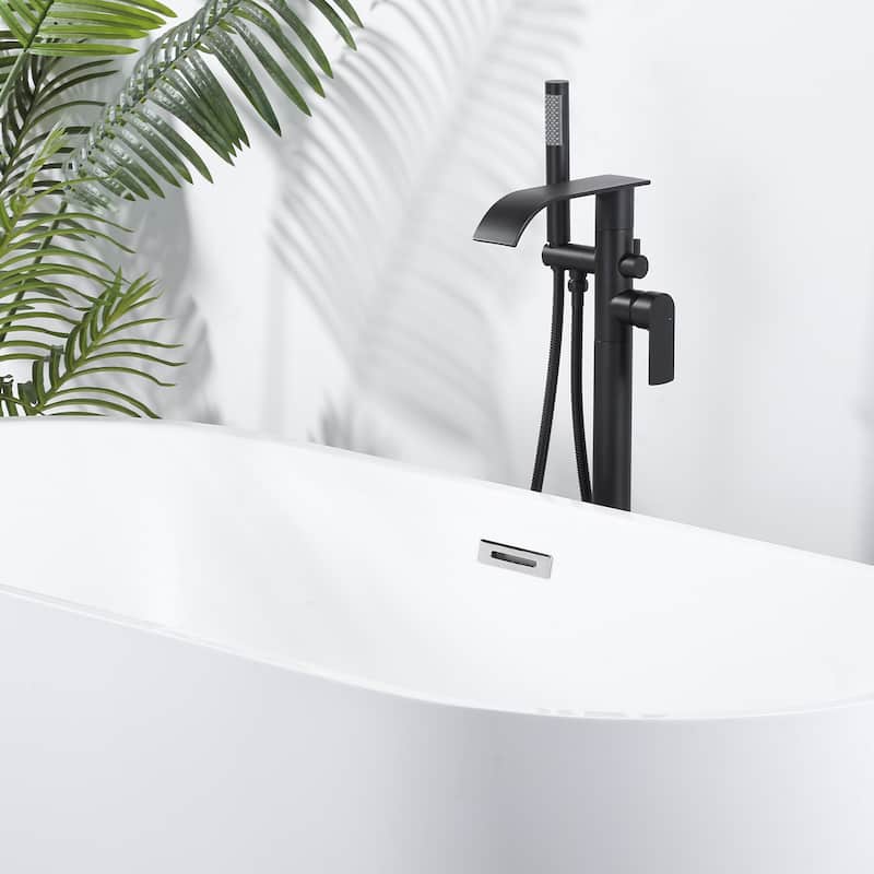WOWOW Single-Handle Freestanding Waterfall Tub Faucet with Handshower