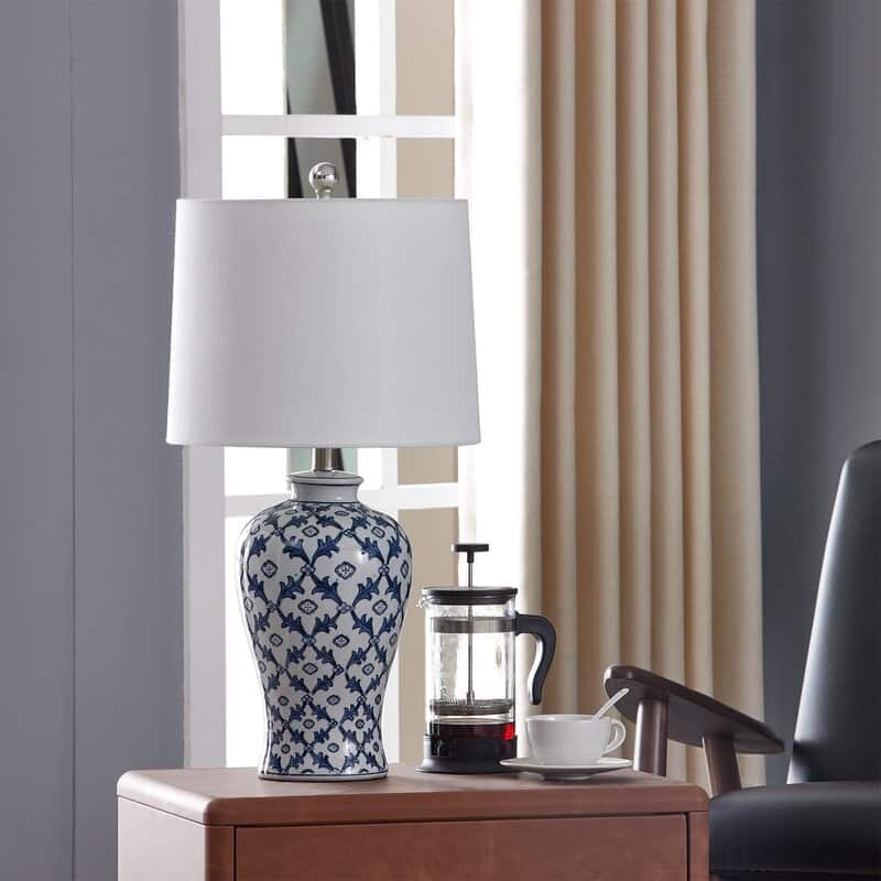 25" White/Blue Ceramic Table Lamp