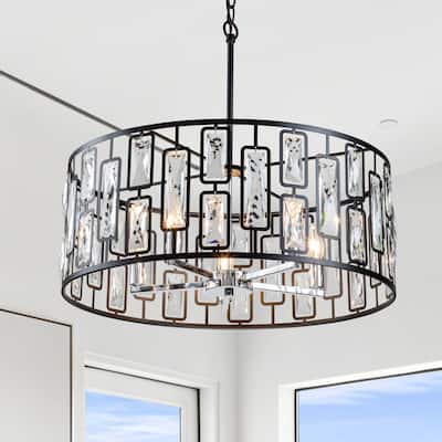 5-Light Black Finish Crystal Chandelier with Chrome Accents - W22.75"xL22.75"xH20.5"
