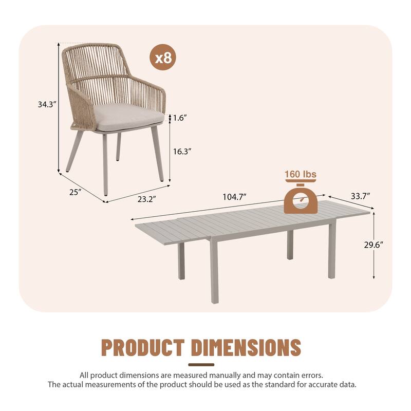 9-Piece Patio Aluminum Extendable Dining Set with Rattan Chairs