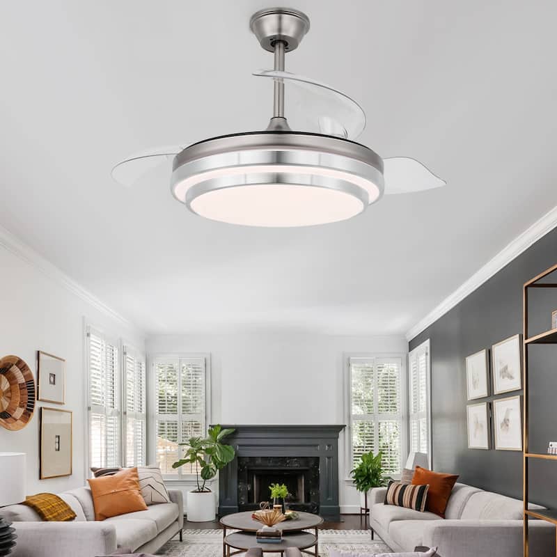 42" Ceiling Fan Light Kit Included with Retractable Blades,6 Fan speed 3 Light Tone with Remote Control - 42 Inches