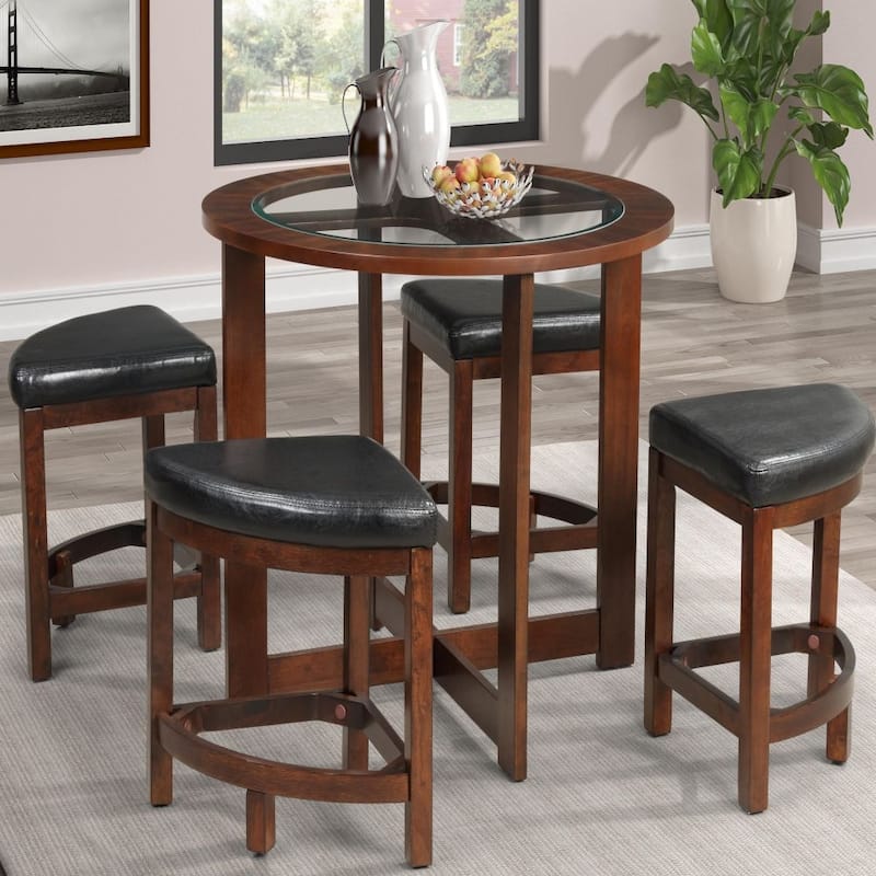 Solid Wood Glass Top Round Dining Table - Espresso