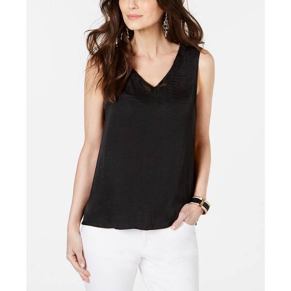 Shop Thalia Sodi Women S Lace Trim V Neck Tank Top Black Size