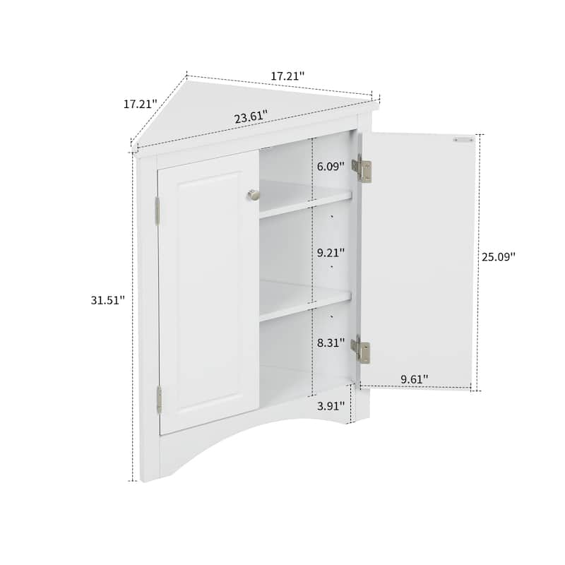 Modern Stylish Triangle Corner Storage Cabinet with Two Adjustable Internal Shelves