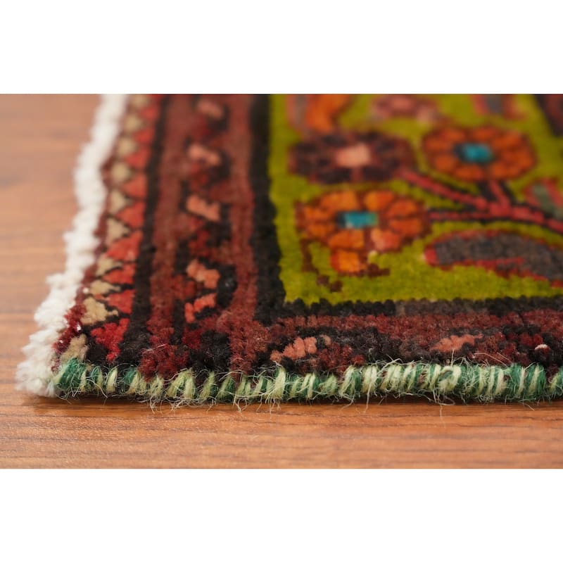 Hand Knotted Oriental 100% Wool Carpet Traditional Geometric Brown Hamedan Runner Rug - 10' 7'' X 3' 7''
