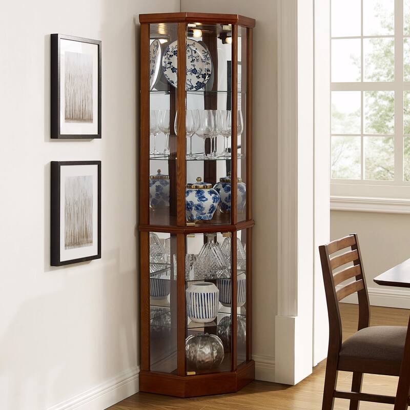 6-Shelf Lighted Corner Curio Cabinet