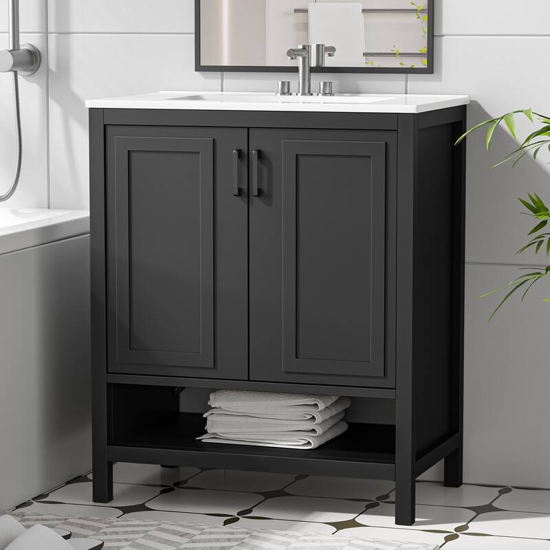 Anmytek 24'' Single Bathroom Vanity Cabinet with Ceramic Sink Combo Bathroom Storage Cabinet With Soft Close Doors