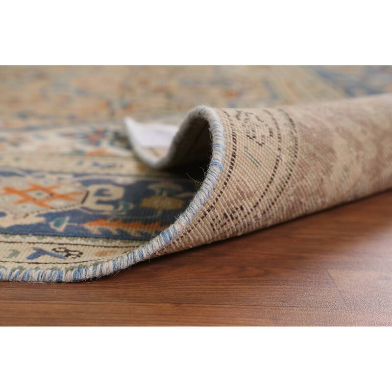 Hand Knotted Oriental 100% Wool Carpet Traditional Geometric Brown Tabriz Area Rug - 11' 0'' X 7' 11''