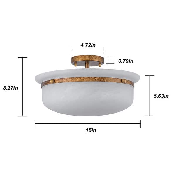 15'' W 3-Light Frosted Opal Glass Semi Flush Mount