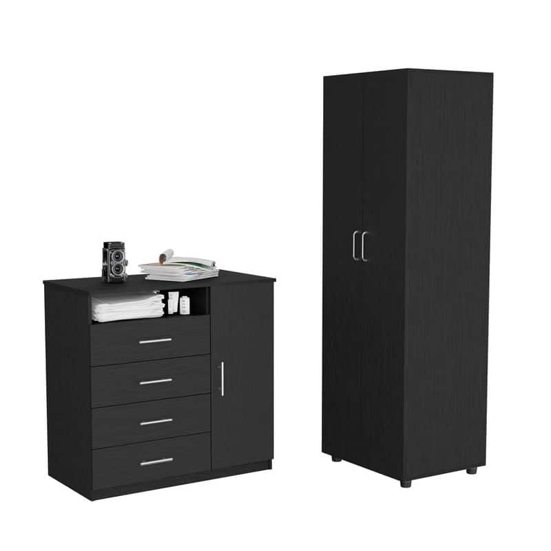 3-Piece/2-Piece Bedroom Set, 6-Drawer Dresser/Armoire 4-Drawer Dresser with Nightstand, Black/White