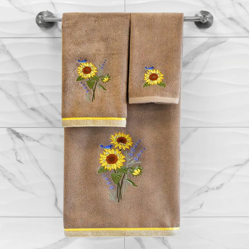 Authentic Hotel and Spa Turkish Cotton Girasol 3PC Embellished Bath and Hand Towel Set