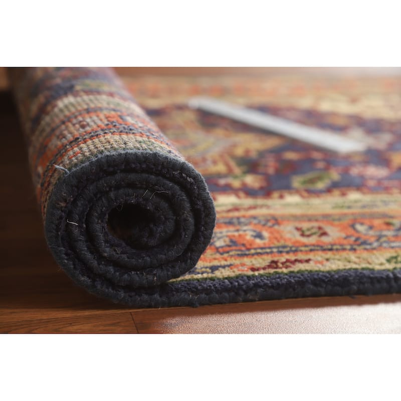 Hand Knotted Oriental 100% Wool Carpet Traditional Medallion Navy Blue & Blues Heriz (serapi) Area Rug - 5' 1'' X 3' 0''