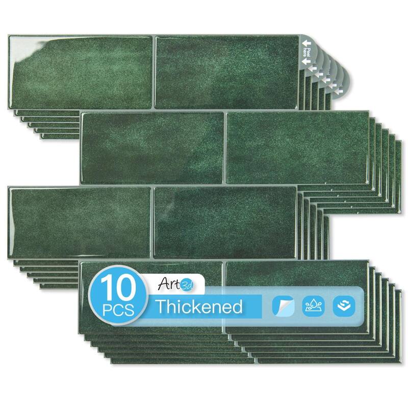 Art3d 10 Pieces Self-adhesive Thickened Backsplash Subway Tiles Green or White - 10.6inch x 12.6inch