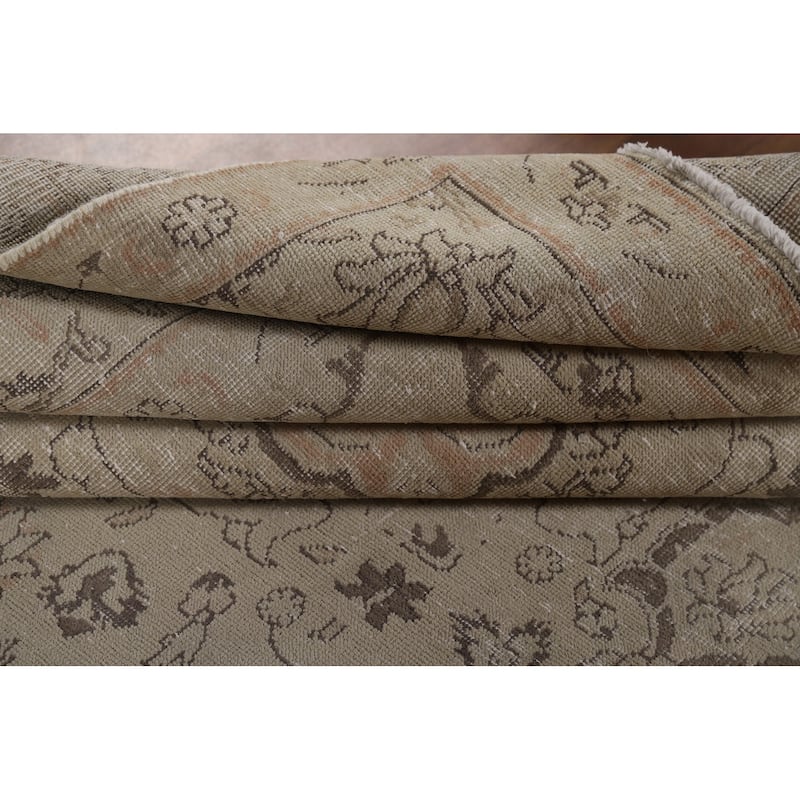 Distressed Muted Tabriz Vintage Persian Area Rug Handmade Wool Carpet - 9'4" x 12'5"