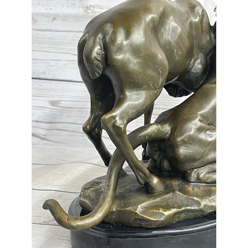 Mountain Lion Hunting Elk Deer By Pj Mene Bronze Statue Sculpture Wildlife Decor 11 Inchesx 13 Inches