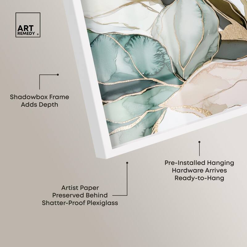 Pastel Leaves with Gold III Shadowbox by Art Remedy