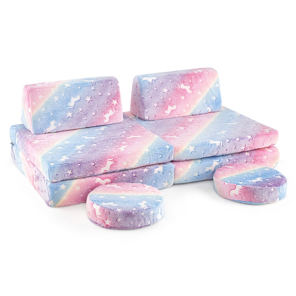 Gymax Glow in the Dark Modular Kids Play Couch Set w/ Machine-washable