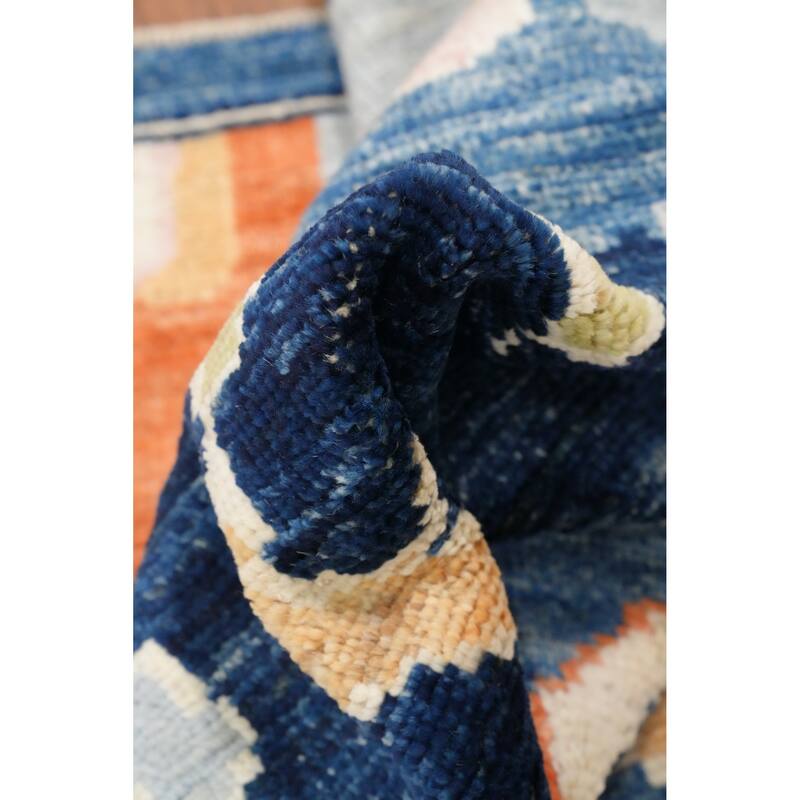 Hand Knotted Oriental 100% Wool Carpet Transitional Floral Navy Blue & Blues Oushak Area Rug - 9' 10'' X 8' 3''