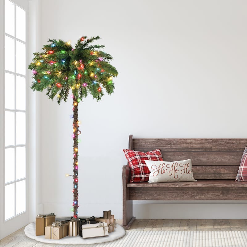 Puleo International 6 ft. Pre-Lit Palm Tree 150 Dual-Color LED Lights
