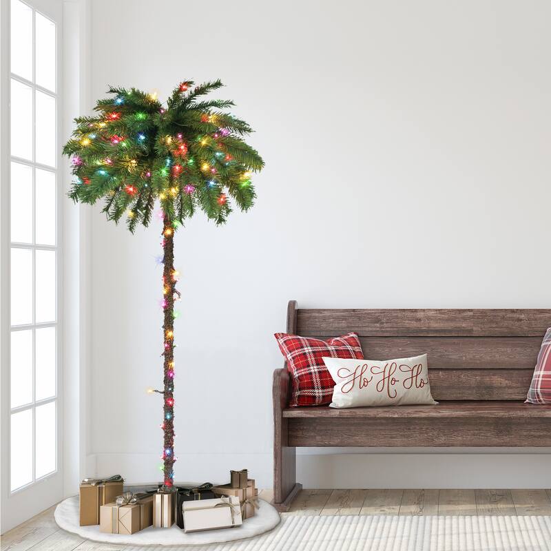 Puleo International 6 ft. Pre-Lit Palm Tree 150 Dual-Color LED Lights