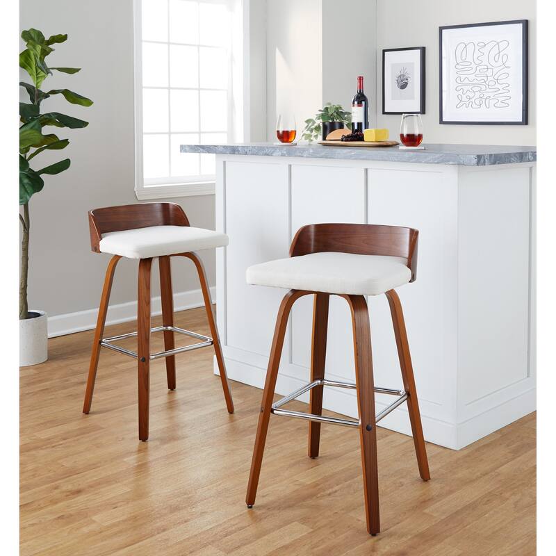 Carson Carrington Marstrand 30" Fixed-Height Bar Stool with Bent Wood Legs & Square Footrest (Set of 2)