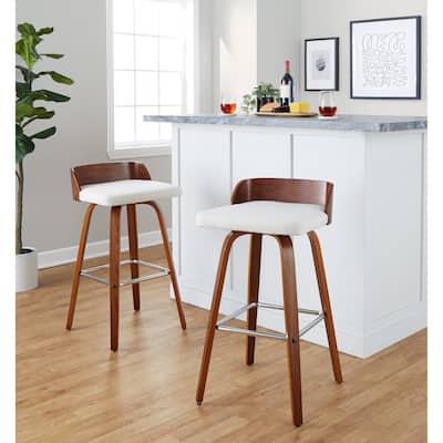 Carson Carrington Marstrand 30" Fixed-Height Bar Stool with Bent Wood Legs & Square Footrest (Set of 2)