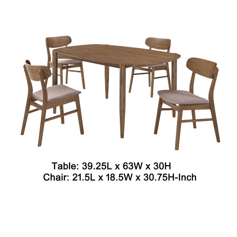 Dora 5pc Dining Table n 4 Chairs Set, Curved Scandinavian, Walnut Brown