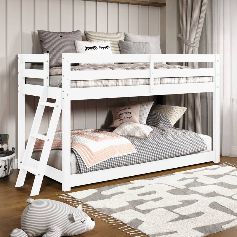 Taylor & Olive Trillium Twin Low Loft Bed with a Twin Under Bed - White - Loft Bed with Ladder