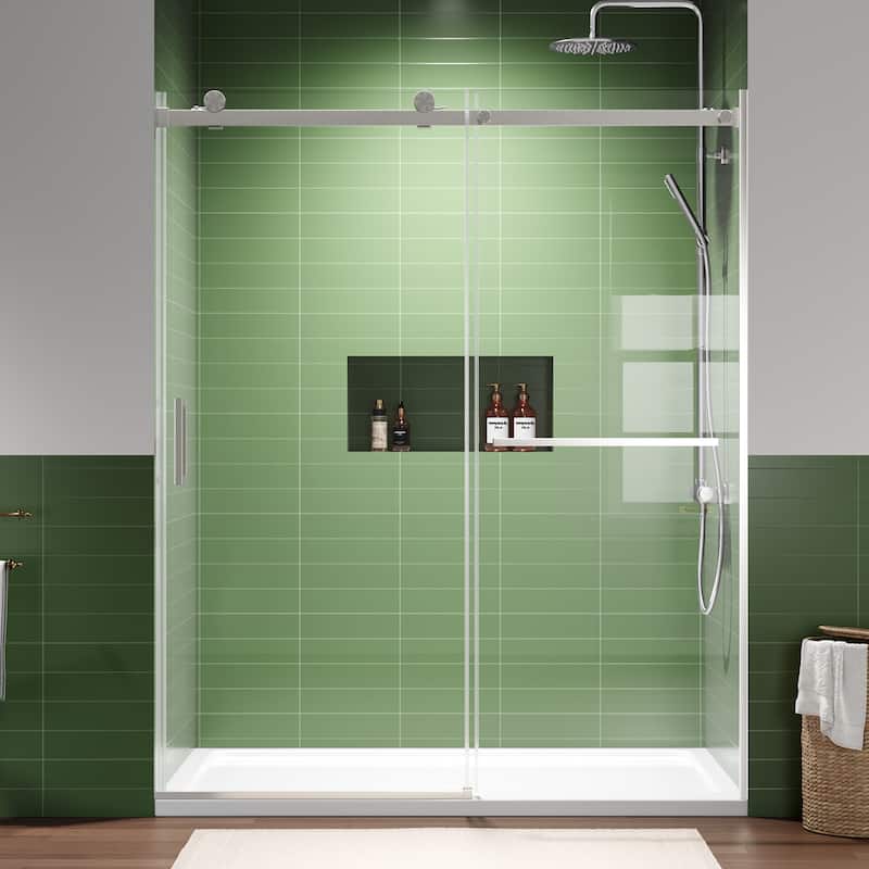 60x72 Single Sliding Shower Door, Slim Frame, 8mm Tempered Glass, Matte Black, 304 SS, 4 in Adjustable, Quiet Glide