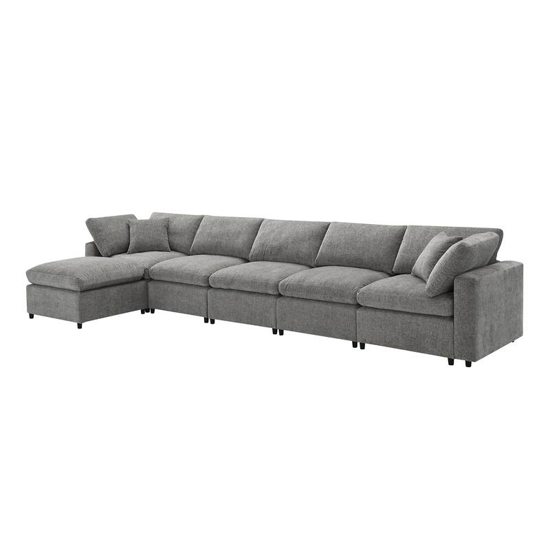 130" Chenille Modular Cloud Sofa with Ottoman, U-Shaped 6-Seater, 330lb Capacity