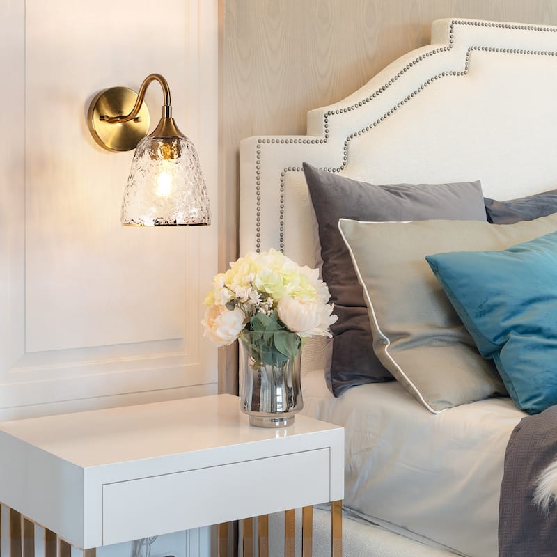 Modern Gold Wall Sconce Large Armed Cone Vanity Light with Textured Glass Shade - D5.9" x H10.6"