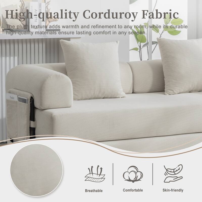 HOMEFUN Corduroy Upholstered Modern Comfort Foldable Compressible Sofa Bed with Sturdy Metal Frame