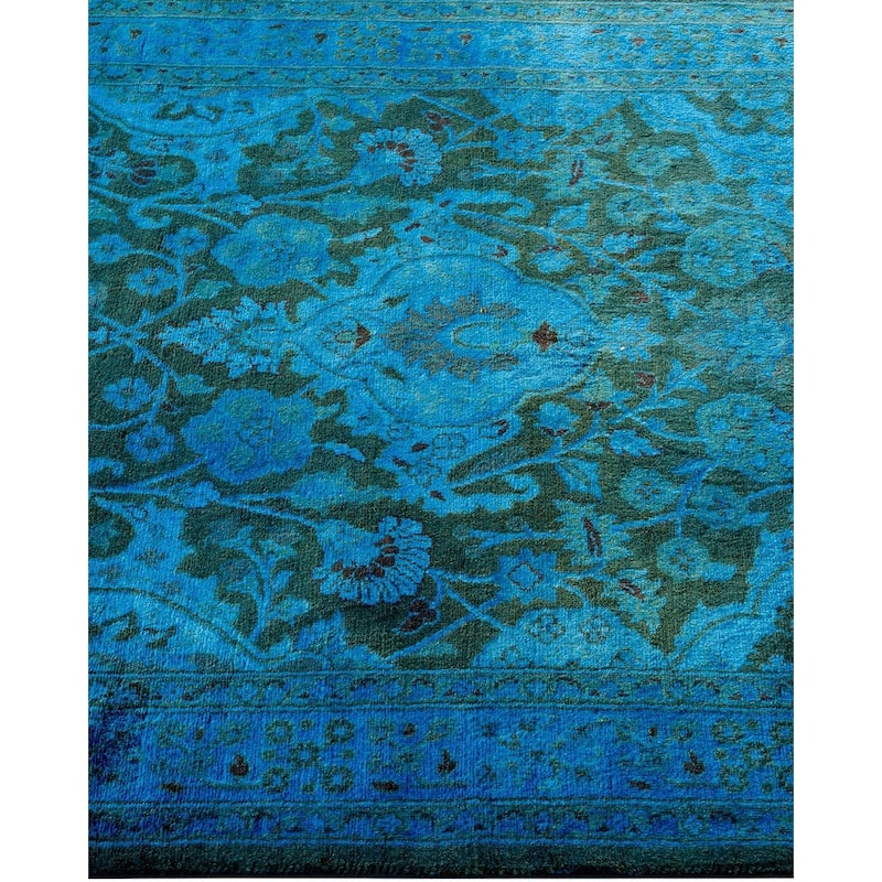 Overton Hand Knotted Wool Vintage Inspired Modern Contemporary Overdyed Blue Runner Rug - 2' 7" x 9' 3"