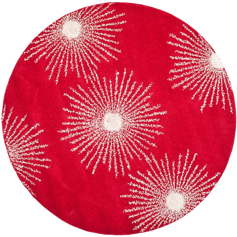 SAFAVIEH Handmade Soho Miyase Burst New Zealand Wool Rug - 8' x 8' Round - Red/Ivory