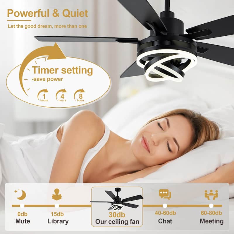 Cusp Barn 52"/72" Modern Large Dimmable LED Ceiling Fan with Lights and Remote, Reversible 8-Blade DC Motor DIY Shape Chandelier