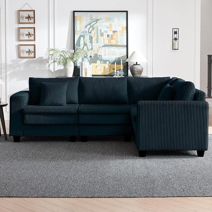 L-Shaped Cloud-Like Sectional Sofa Deep Seat Lounge Couch 3-Seat Couch - Blue