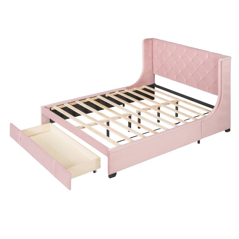 Queen Size and Velvet Upholstered Platform Bed